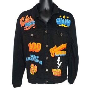 Copper Rivet Distillery Boy's Black DENIM JACKET XL Yellow‎ Jersey Racing Clean